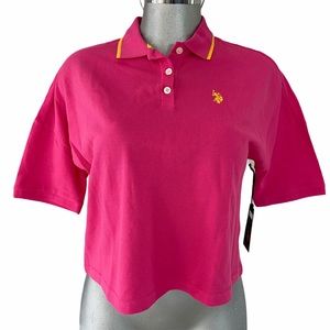 Cropped Polo Shirt Athleisure Cotton Preppy Classic Golf Tennis Sporty Pink 90's